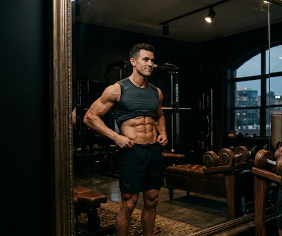 A shredded, muscular athlete showcasing the fat loss and conditioning results of Ultima-Cagrilintide 5mg.