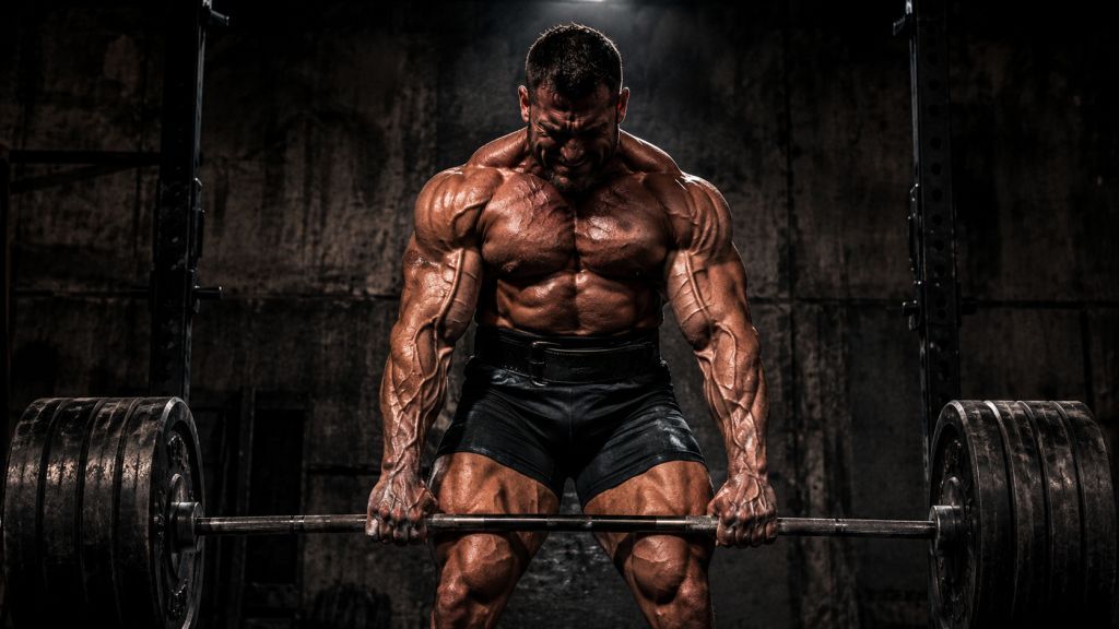 An intense close-up of a vascular athlete lifting heavy weights, highlighting the raw power gains associated with the choice to Buy Ultima-Halotestin Online US