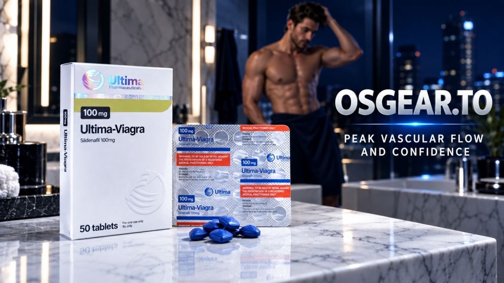 Ultima-Viagra bottle displayed on a marble vanity for athletes seeking to Buy Ultima Viagra USA